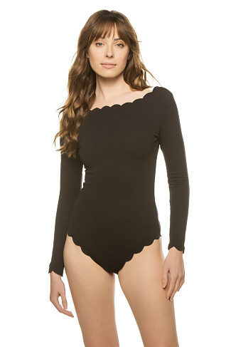 BLACK/INDIGO Holly Point Long Sleeve One Piece Swimsuit