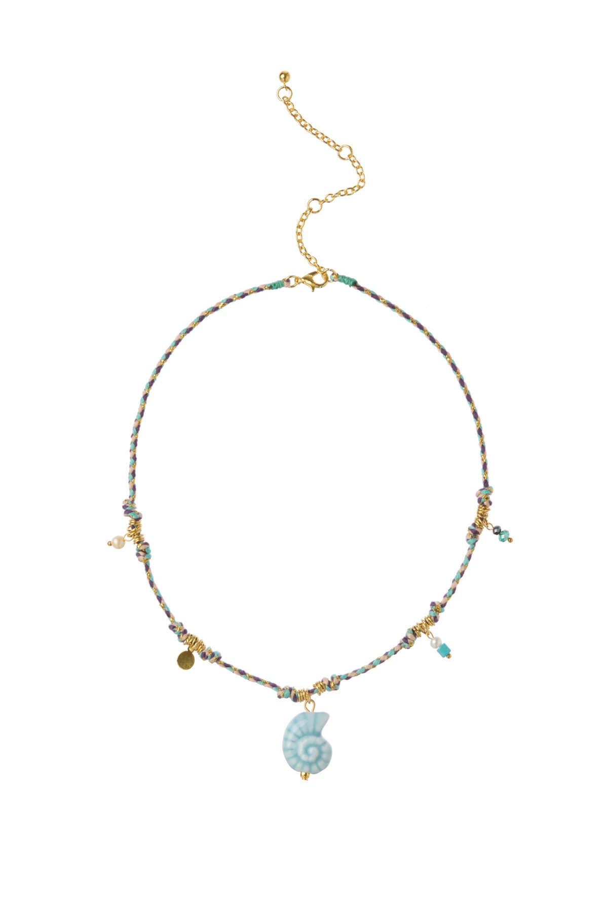 BLUE Braided Cord Charm Necklace image number 1