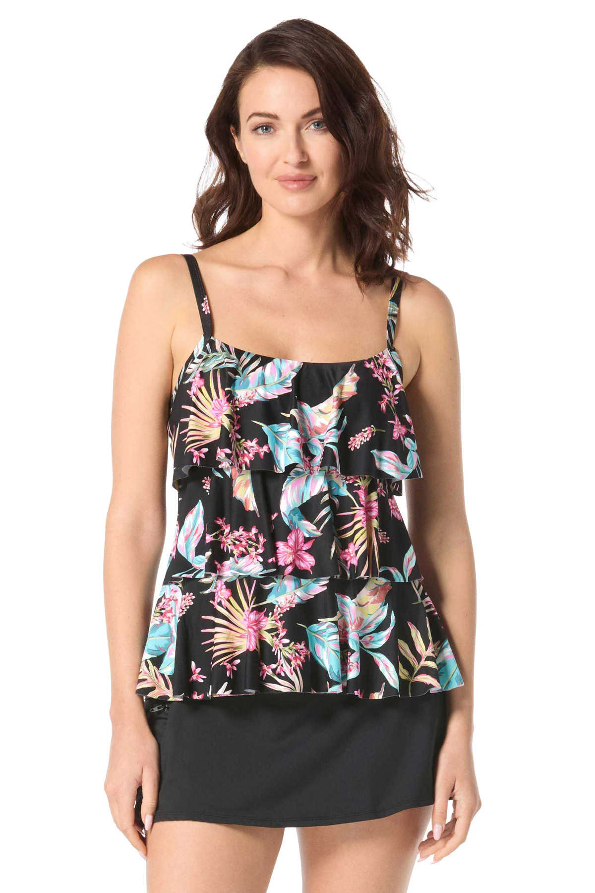 BLACK Jane Ruffle Tankini Top image number 1