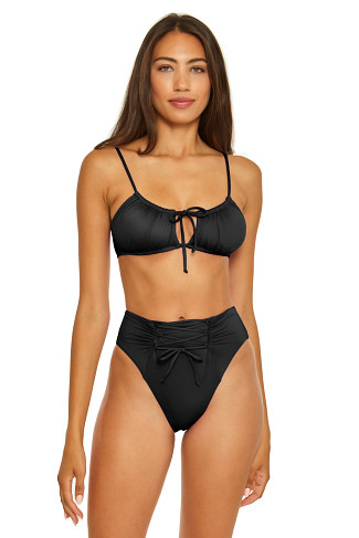 BLACK Shirred Scoop Bralette Bikini Top