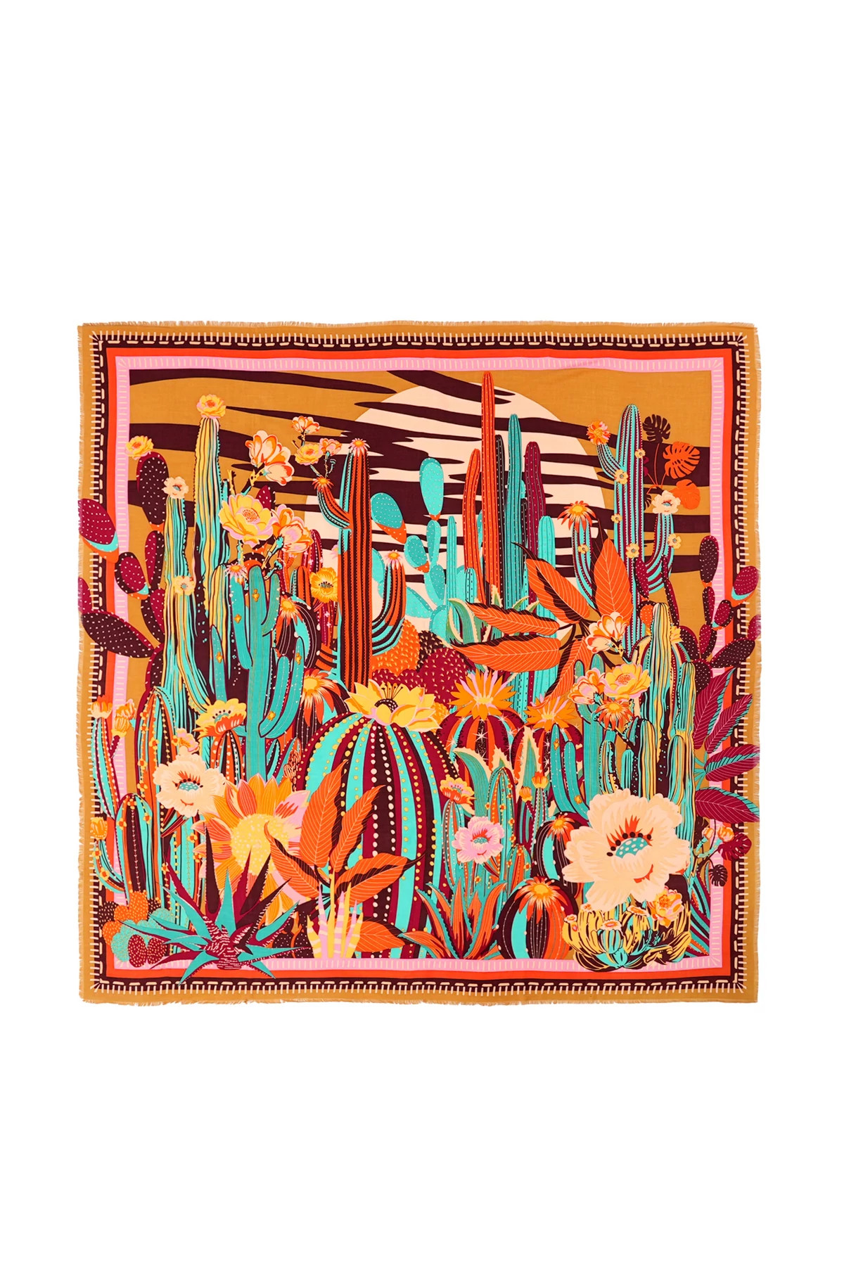 ORANGE Cactus Floral Desert Sarong image number 1