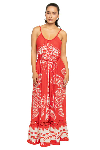 MAJESTIC COCONUT TREE RED Majestic Coconut Linen Maxi Dress