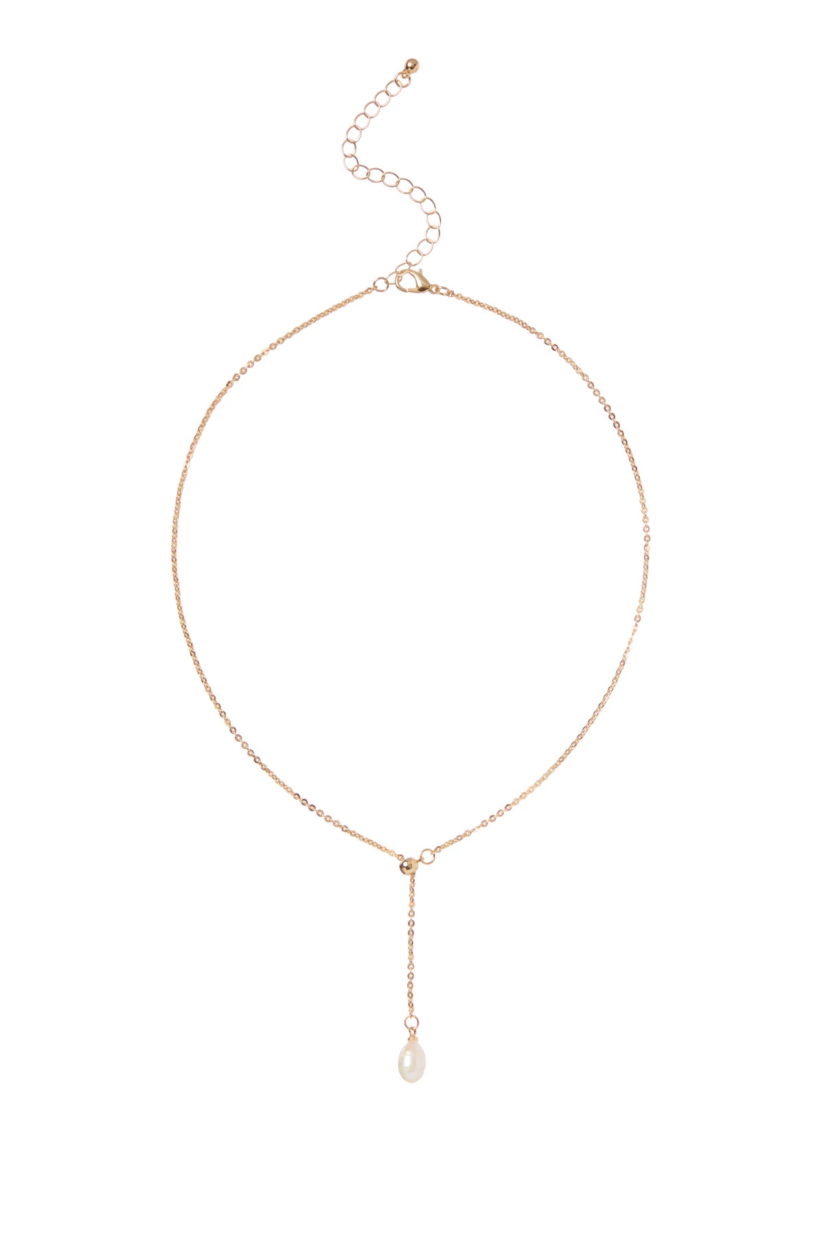 GOLD Pearl Drop Necklace image number 1