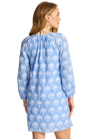 BLUE PARROT Chambray Palm Embroidery Mini Dress