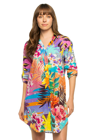 MULTI Zeru Long Sleeve Shirt Dress
