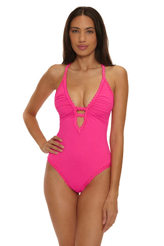 STRAWBERRY Bella Plunge Lace-Up One Piece Swimsuit