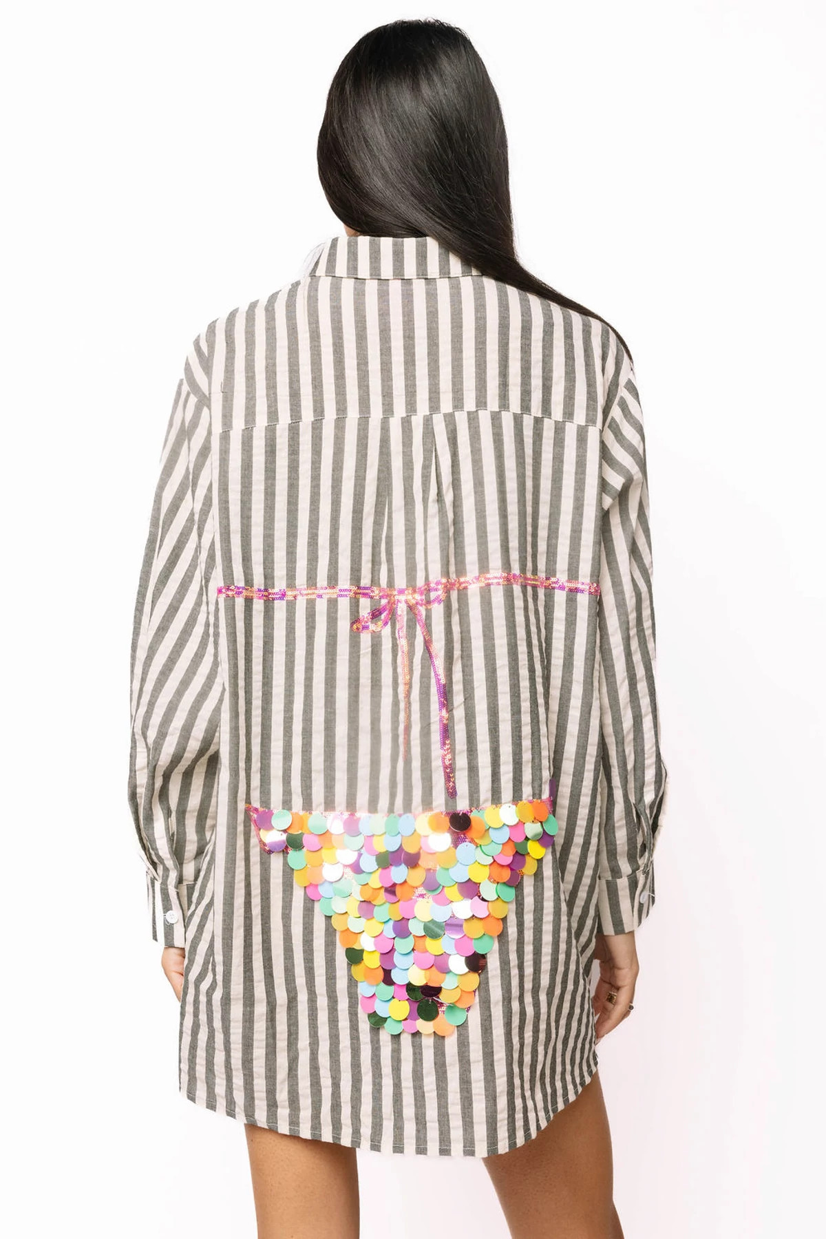 BLACK Striped Sequin Bikini Graphic Tunic image number 2