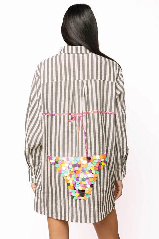 BLACK Striped Sequin Bikini Graphic Tunic