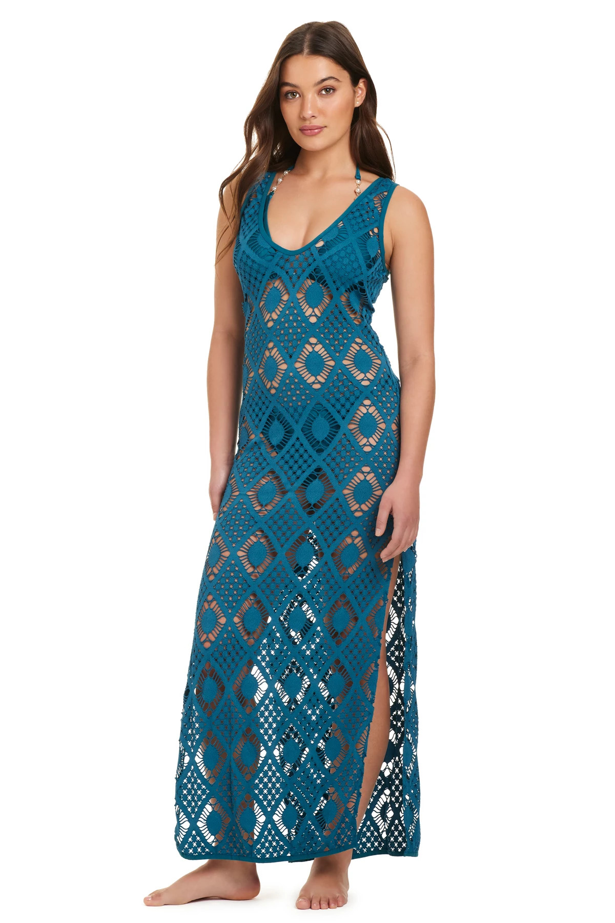 INDIGO DYE Crochet Reversible Maxi Cover Dress image number 1
