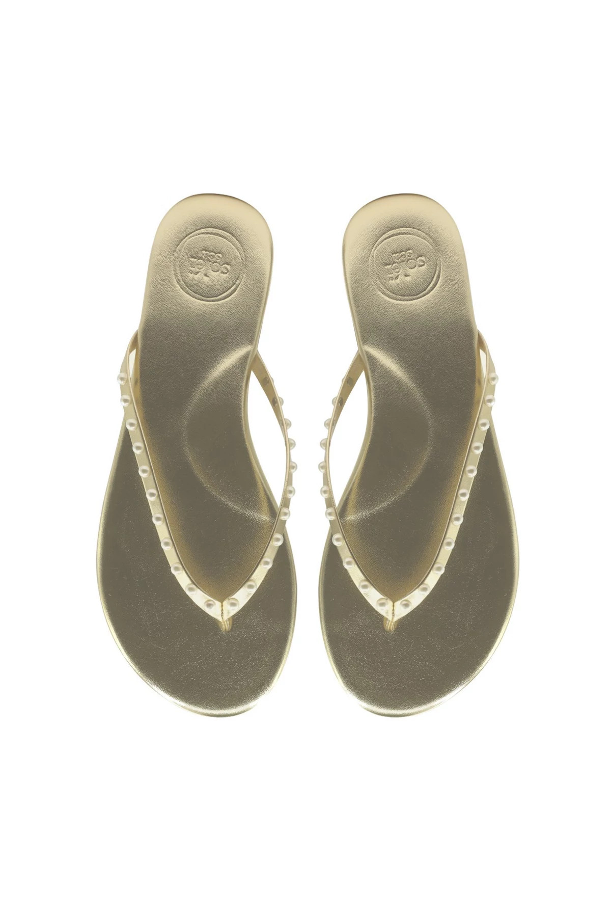 GOLDEN WITH PEARLS Pearl Flip Flops image number 1