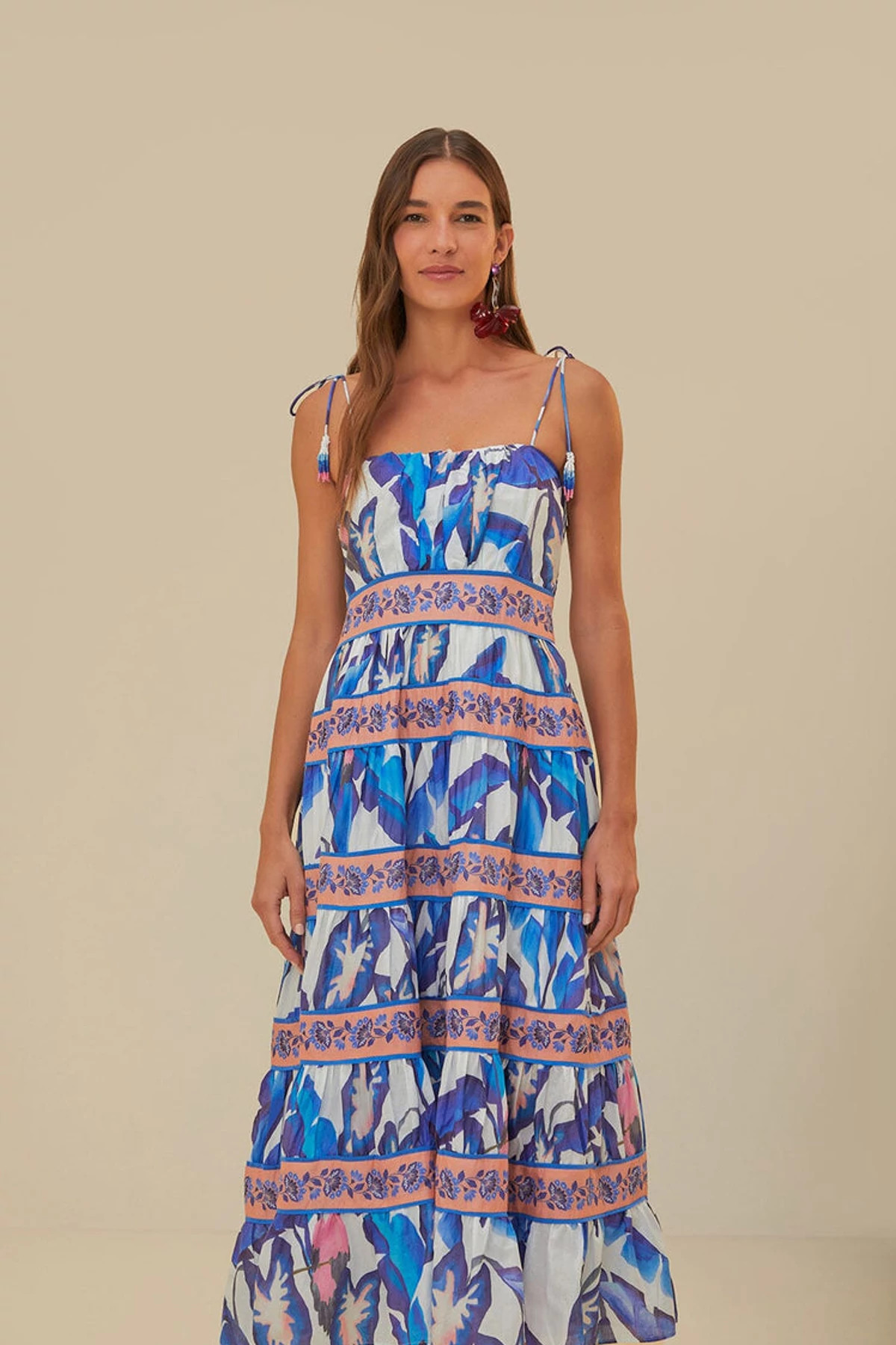 BLUE FOLIAGE OFF-WHITE Off-White Blue Foliage Midi Dress image number 4