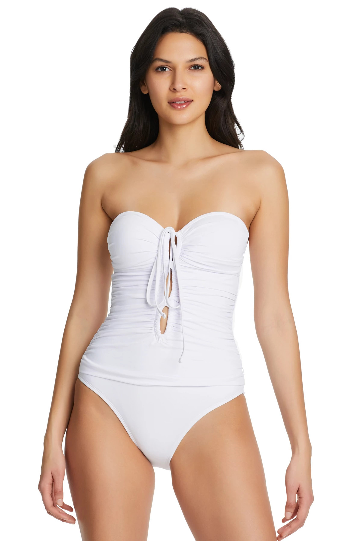 WHITE Cut Out Bandeau One Piece Swimsuit image number 1