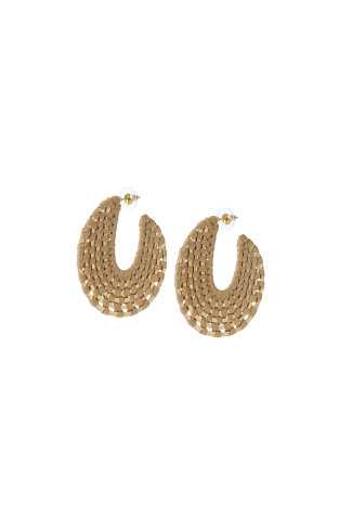 TAN Woven Raffia Hoop Earrings