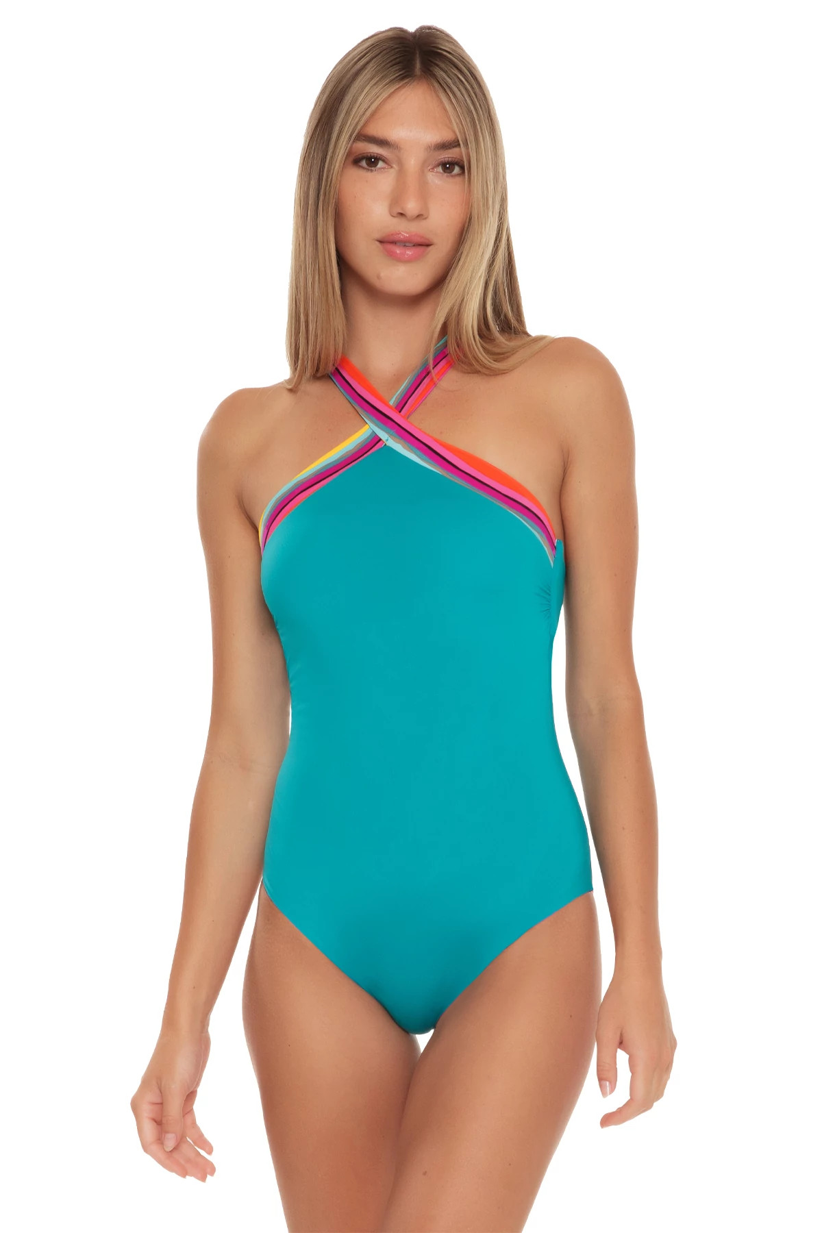 MULTI Louvre Reversible High Neck One Piece Swimsuit image number 5