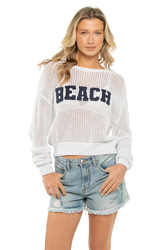 WHITE Beach Open Knit Crop Sweater