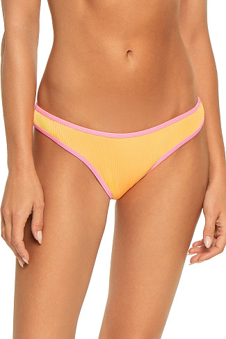 PEACH POP Ribbed Contrast Trim Bikini Bottom