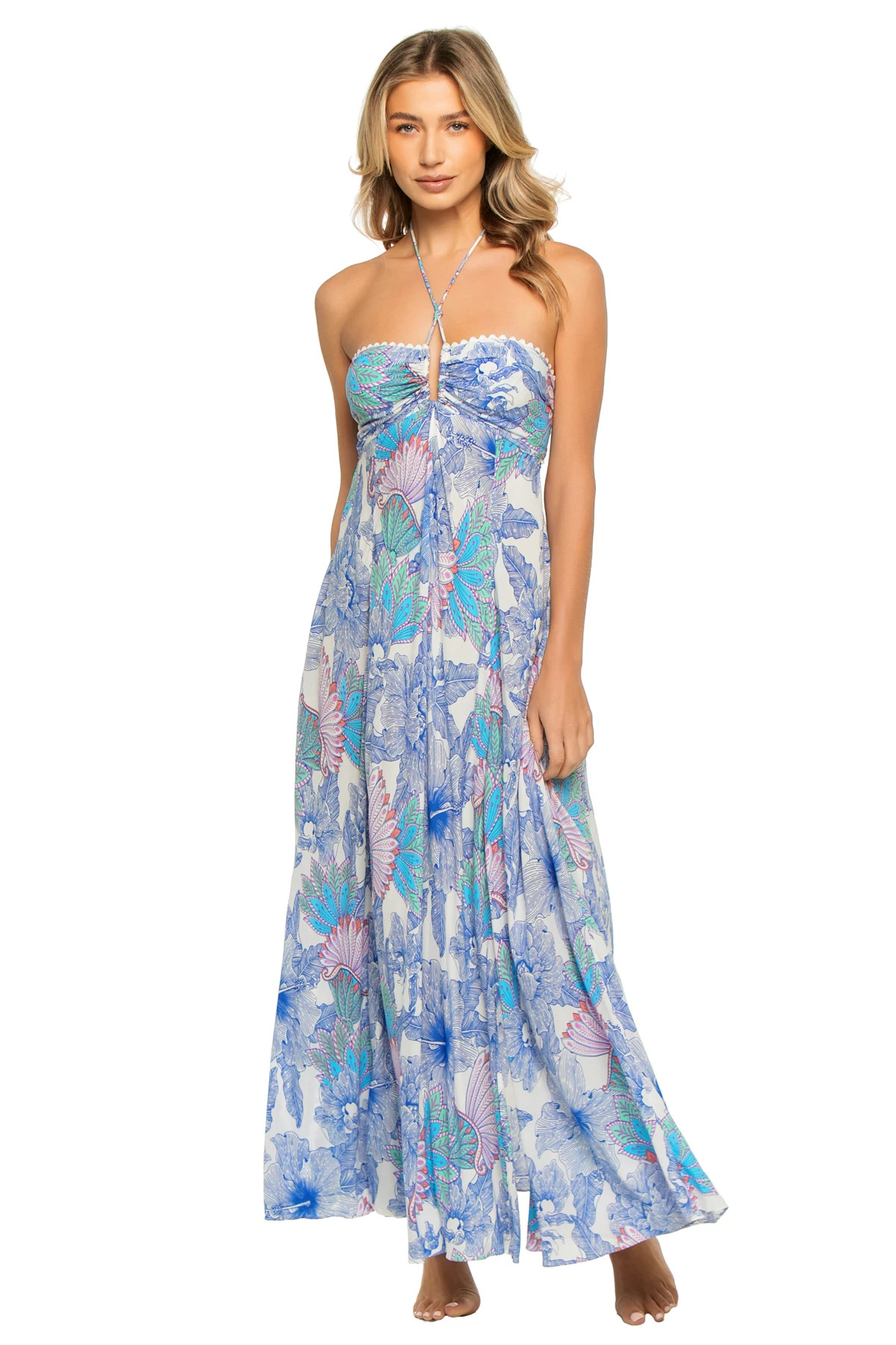 BLUE PADANG PPD Carla Halter Maxi Dress image number 3