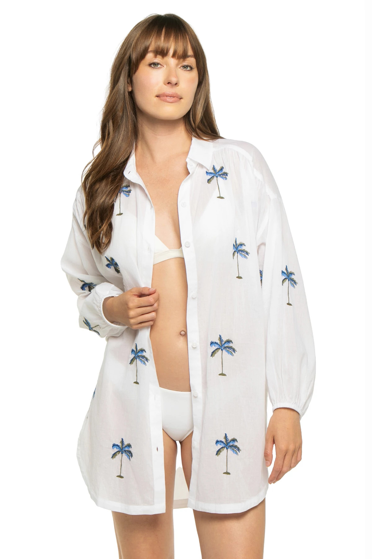 WHITE Embroidered Palm Boyfriend Shirt image number 3