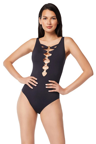 BLACK Ring Plunge One Piece Swimsuit