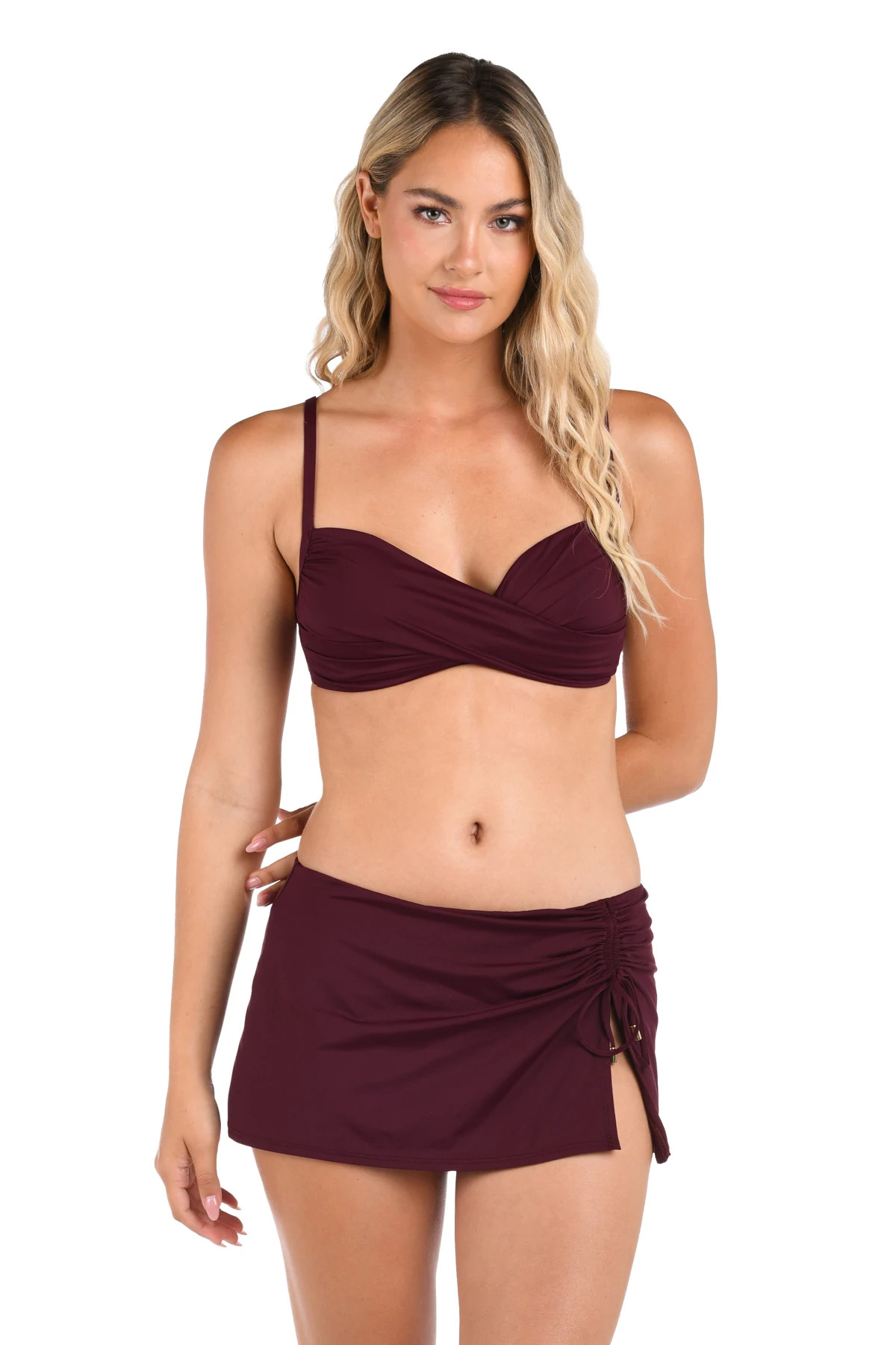 DARK CHERRY Wrap Bralette Bikini Top image number 1