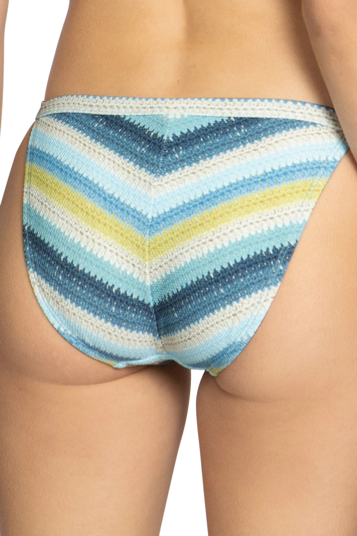 BLUE/HONEYDEW Lyra Striped Hipster Loop Tie Side Bikini Bottom image number 2