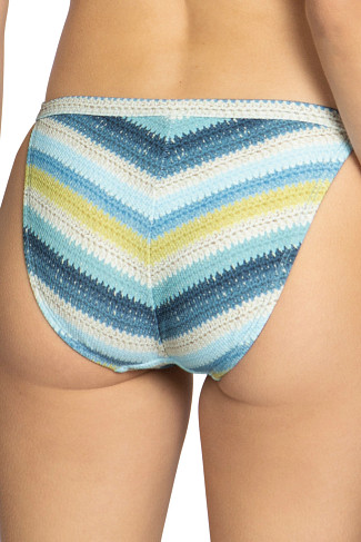 BLUE/HONEYDEW Lyra Striped Hipster Loop Tie Side Bikini Bottom