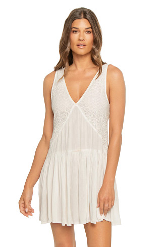 OFF WHITE Medallion Lace V-Neck Mini Dress