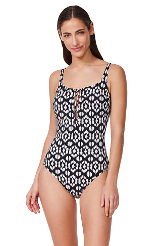 BLACK/WHITE Mantra Square Neck One Piece Swimsuit