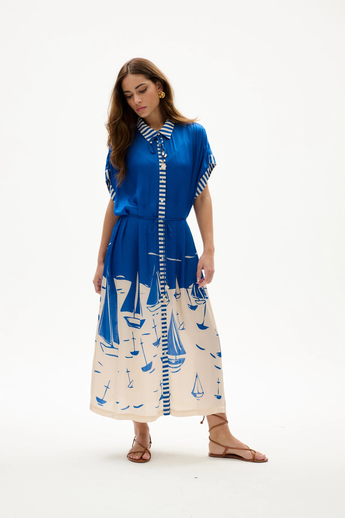 SAILBOATS Valerie Sailboat Print Caftan Dress image number 4
