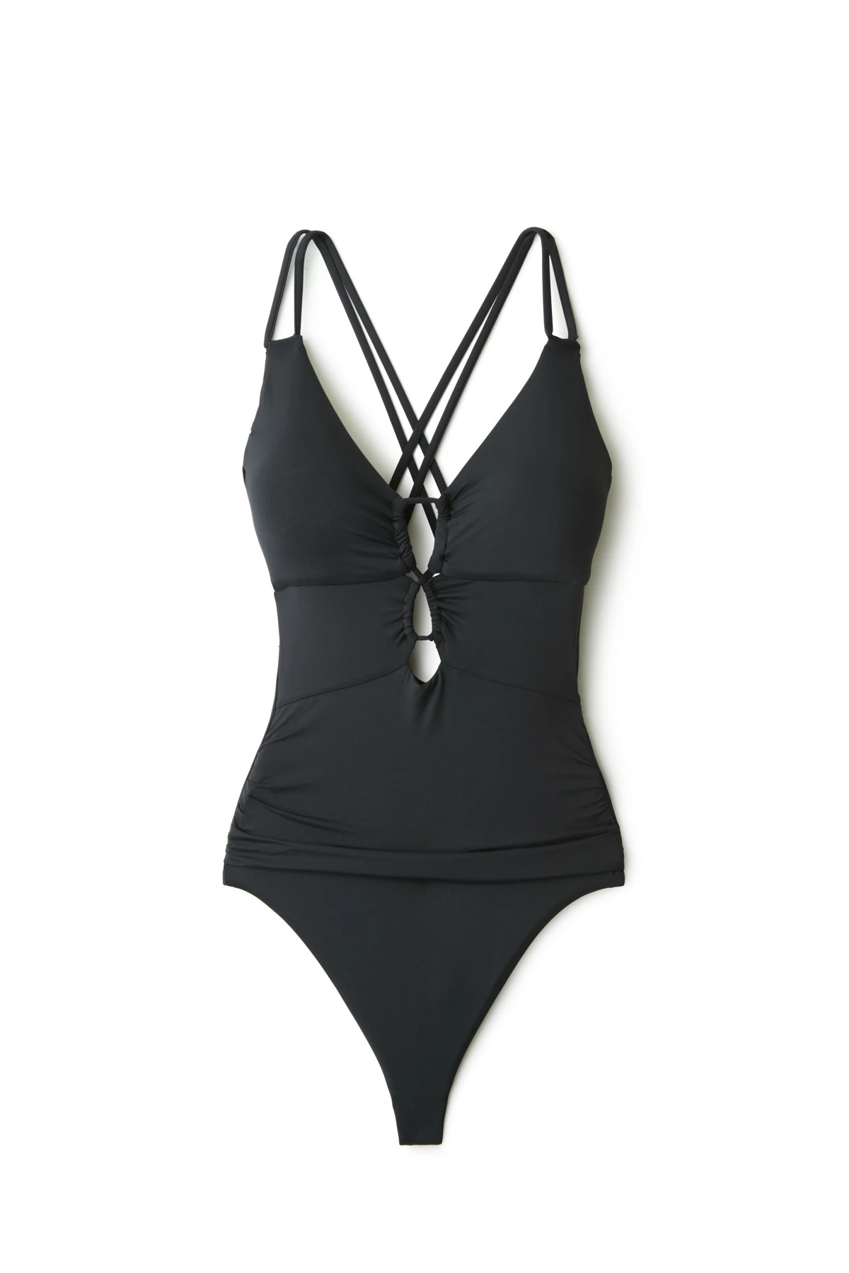 BLACK Underwire Lace Up One Piece Swimsuit image number 3