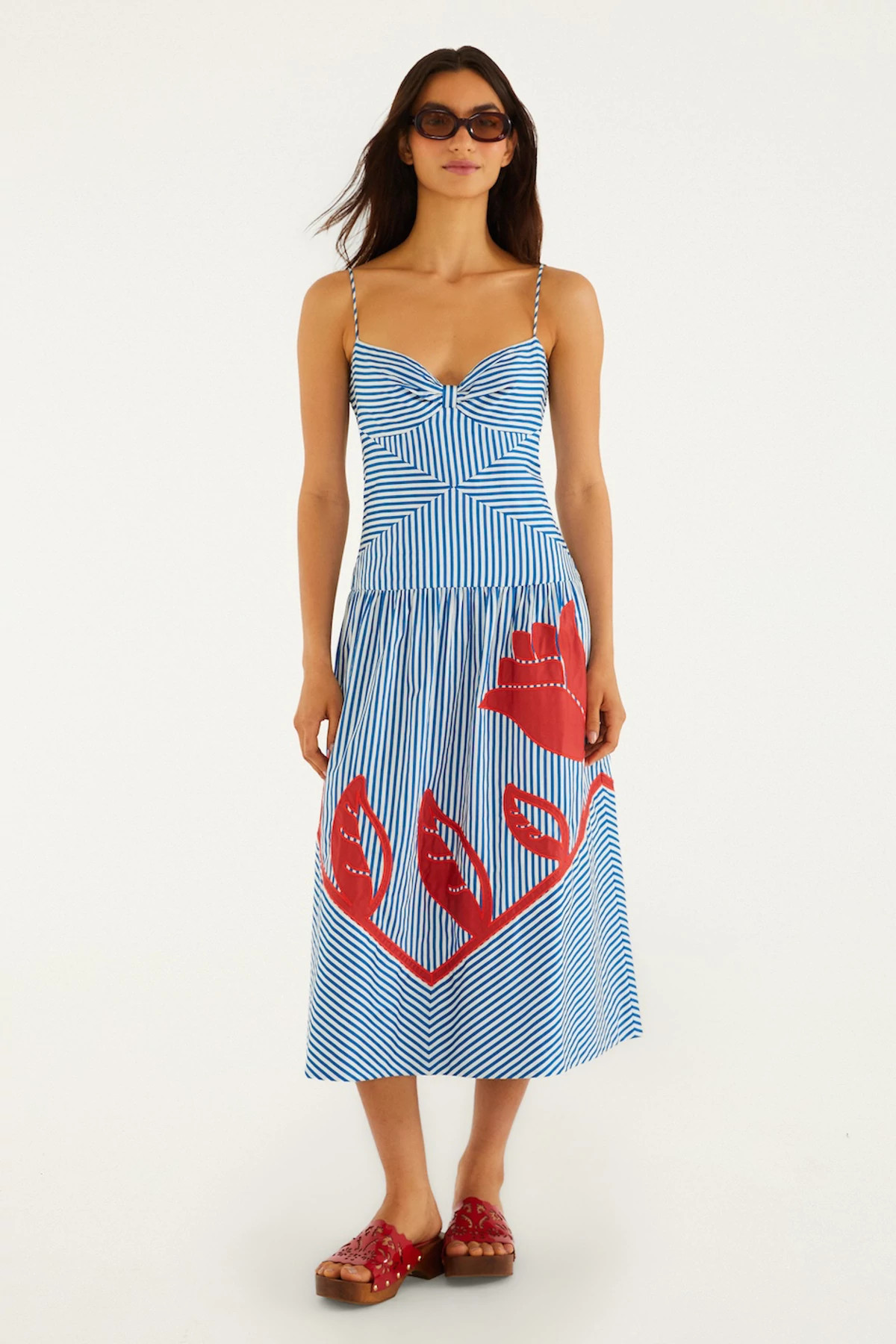 SKY STRIPES BLUE Sky Stripes Cotton Midi Dress image number 3