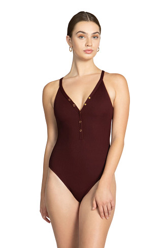 ALL SPICE Amy Ribbed Over The Shoulder One Piece Swimsuit