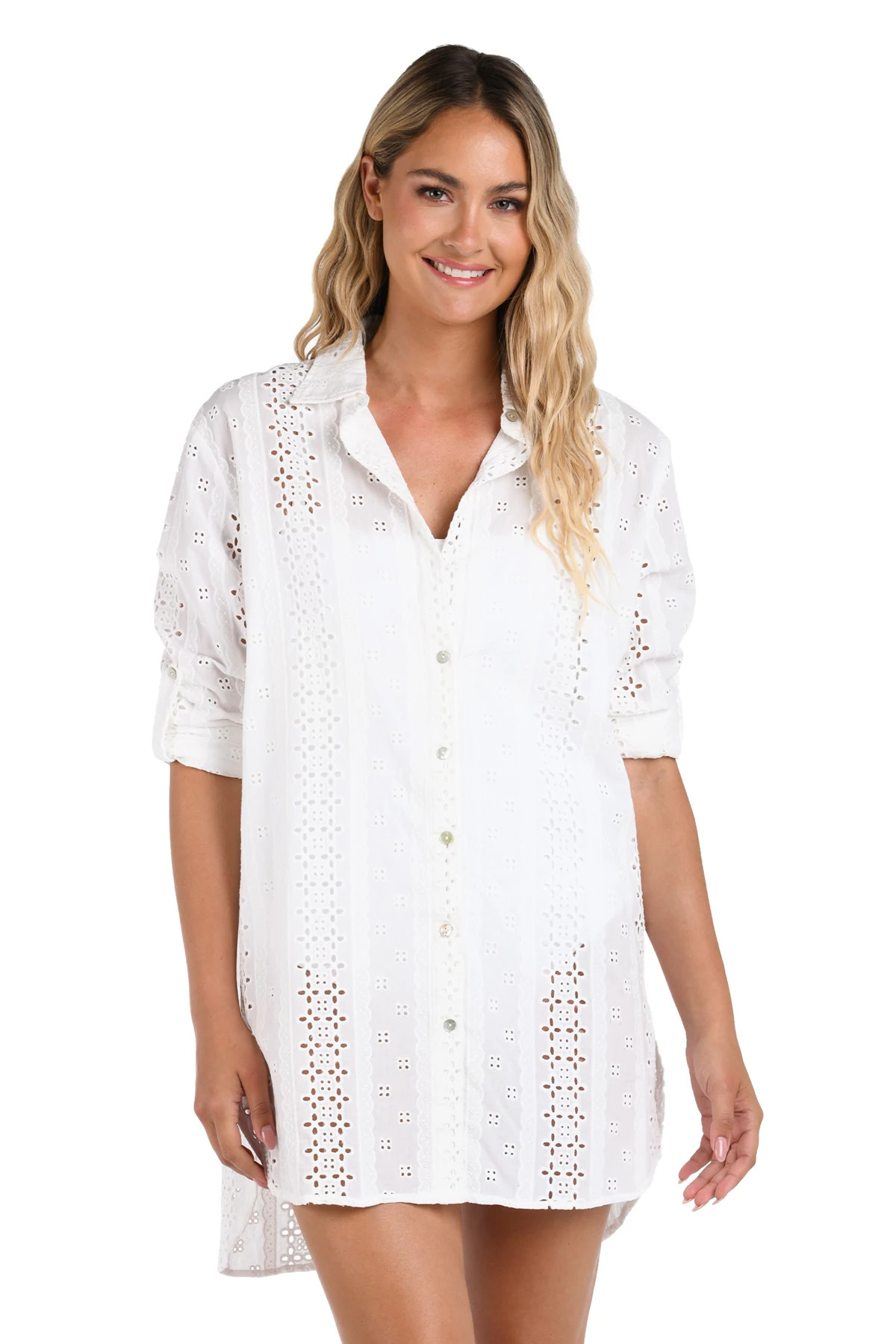 IVORY Eyelet Camp Shirt Dress image number 1