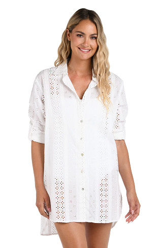 IVORY Eyelet Camp Shirt Dress