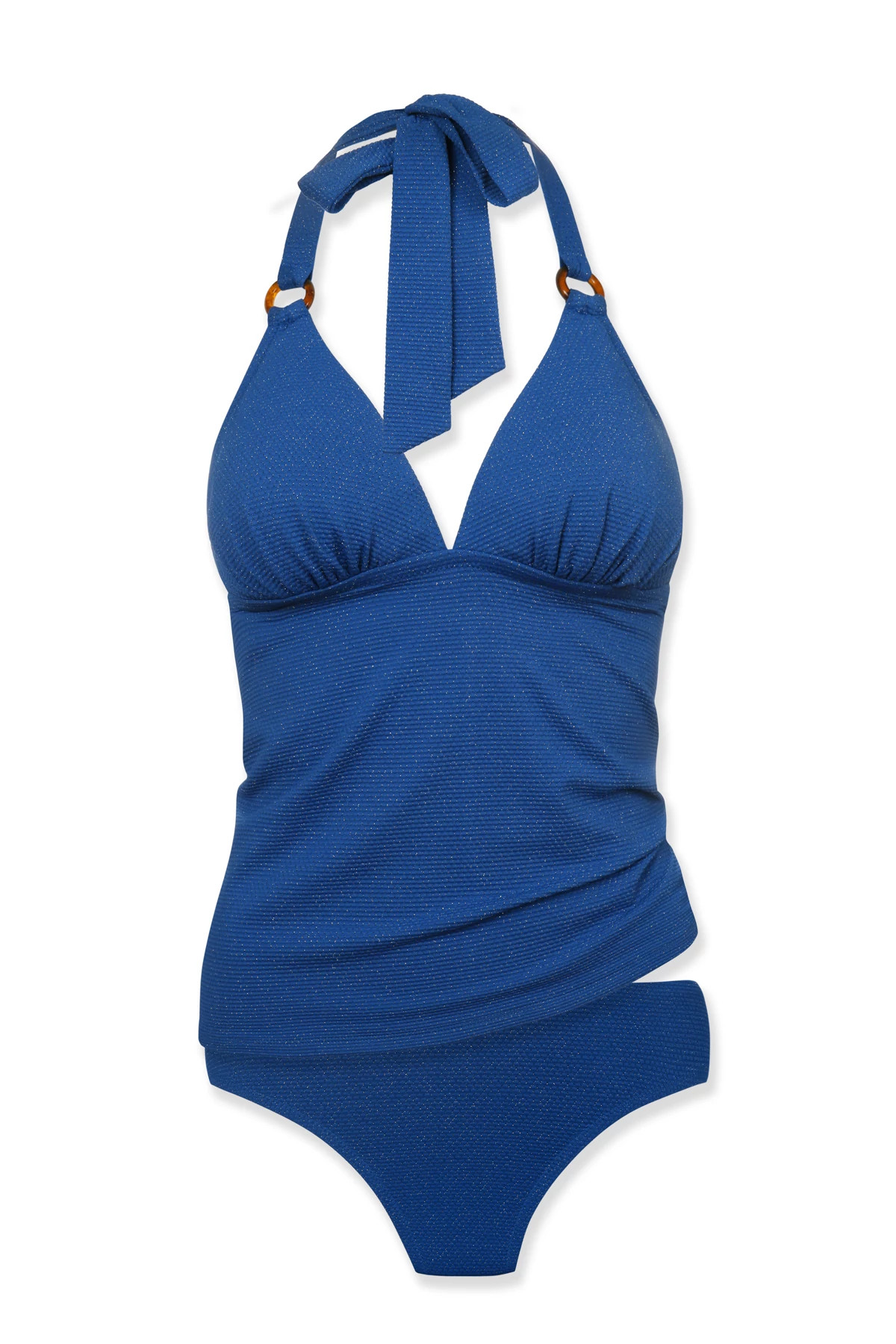 HAMPTONS BLUE Shimmer Tortoise Ring Halter Tankini Top image number 4
