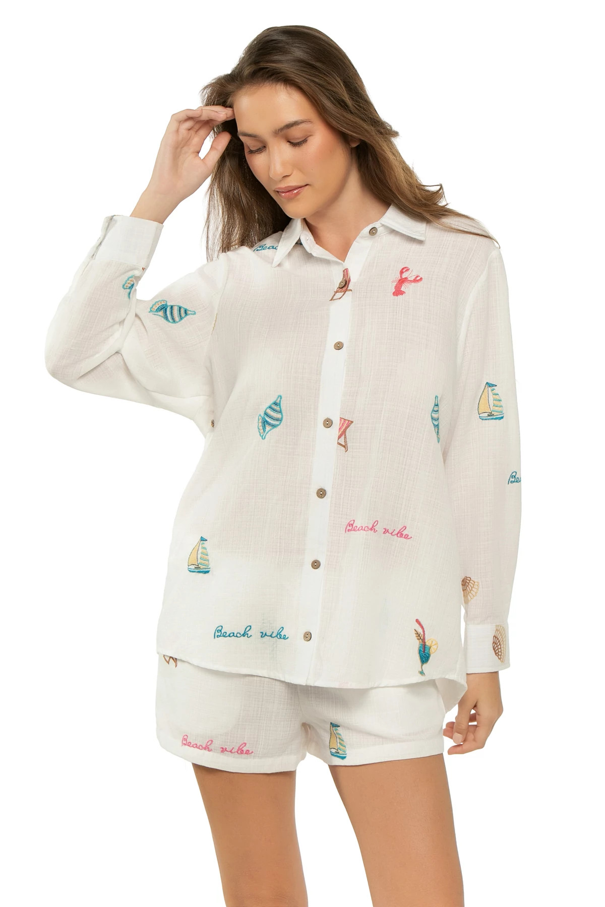 WHITE W/ MULTI Beach Vibes Shirt Dress image number 1