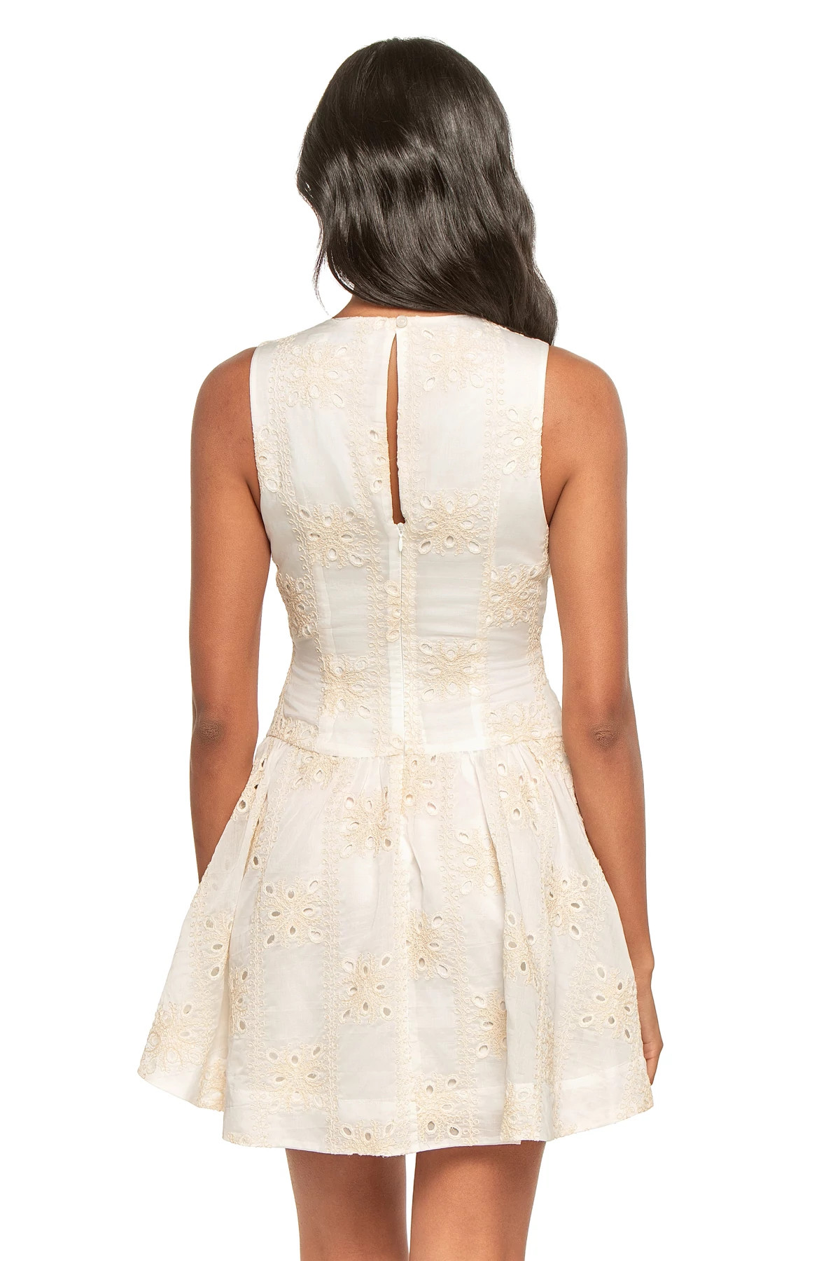 WHITE CREAM Avery Eyelet Embroidered Mini Dress image number 2