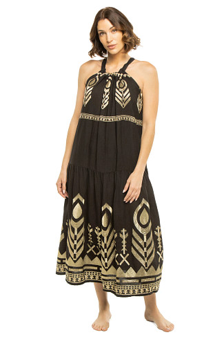 BLACK GOLD Metallic Embroidered Midi Dress