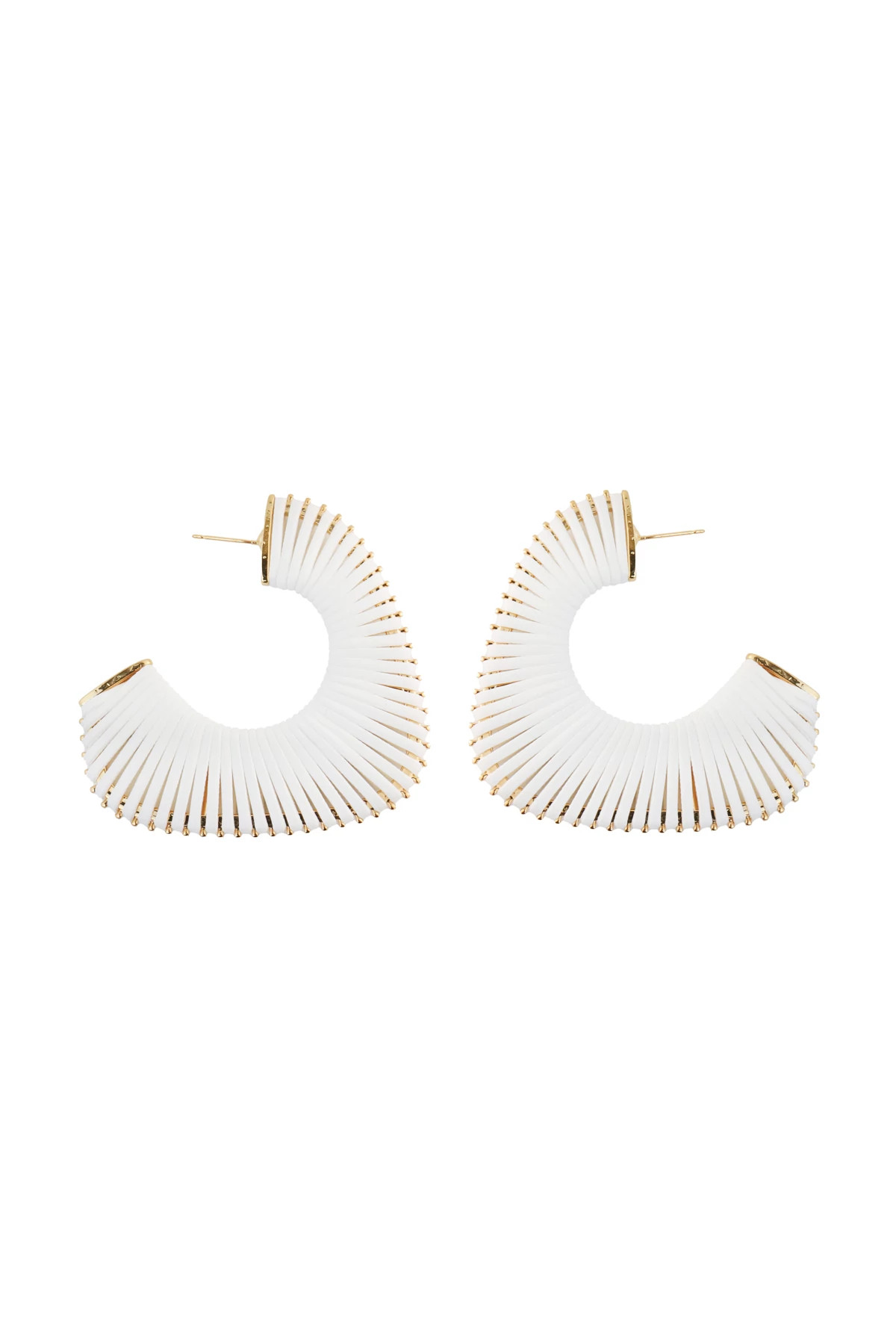 WHITE Faux Leather Wrapped Hoop Earrings image number 1