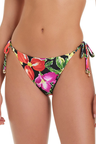 BLACK MULTI Floral Hipster Tie Side Bikini Bottom