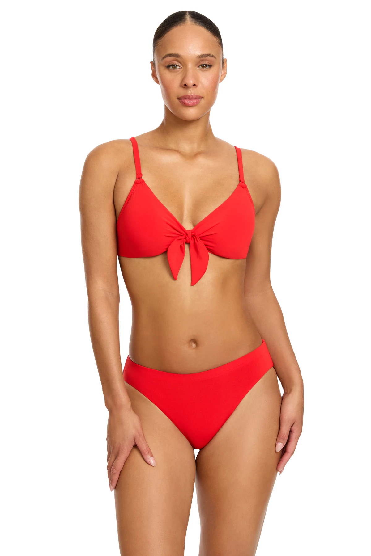 FIERY RED Bow Front Triangle Bikini Top image number 1