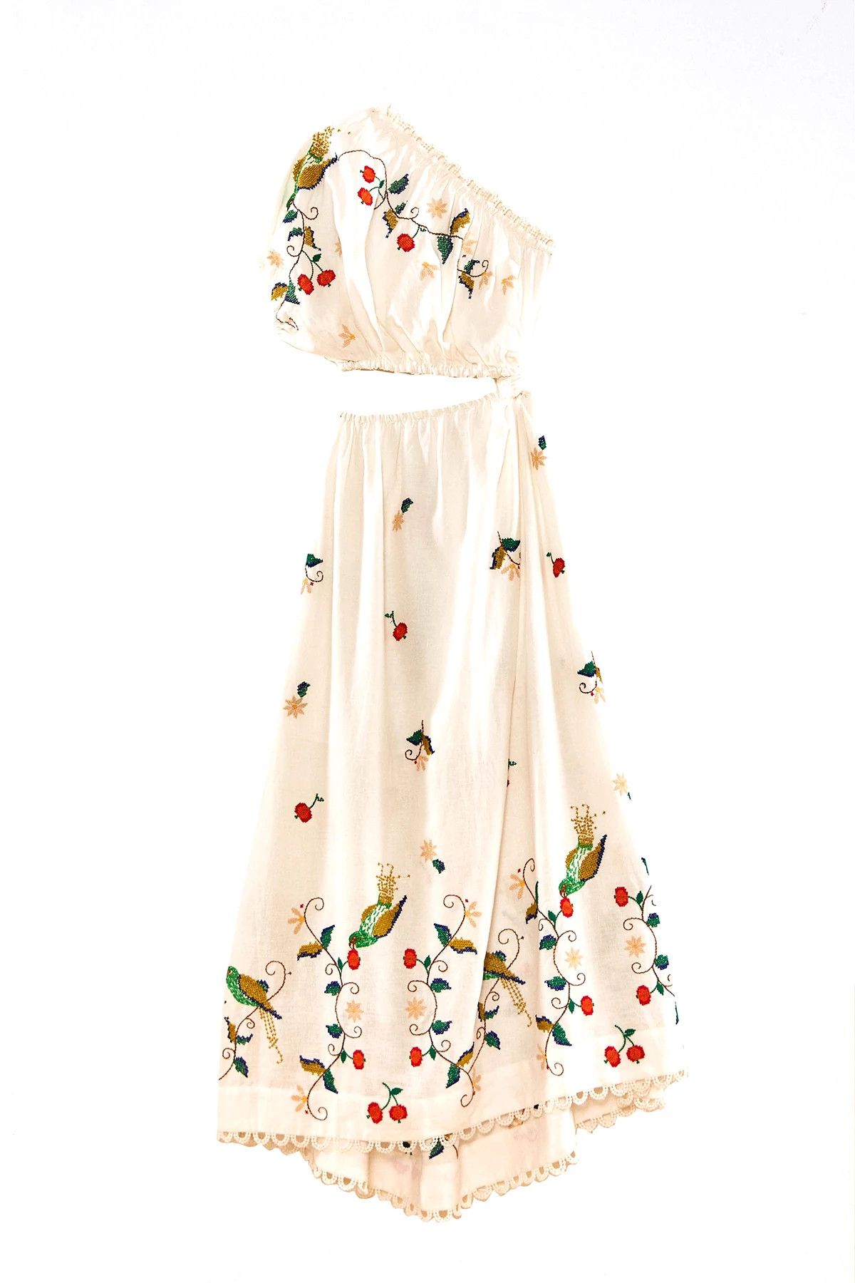 WHITE Pitanga Embroidered One-Shoulder Maxi Dress image number 4
