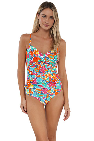 FESTIVE FLORAL SANDBAR RIB Simone Convertible Strap Tankini Top