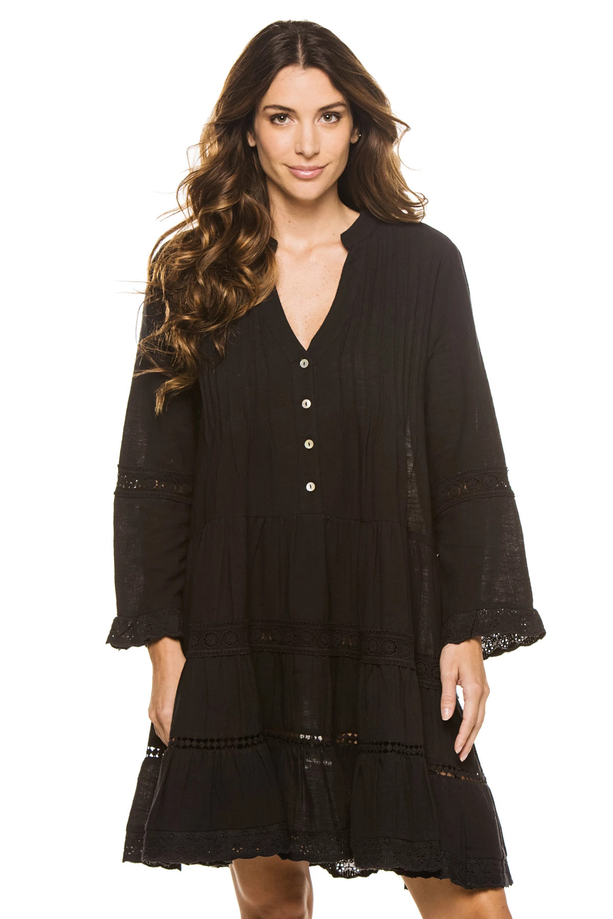 BLACK Cotton Tunic Dress image number 1