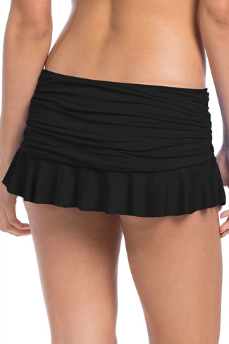 BLACK Shirred Flirty Skirted Hipster Bikini Bottom