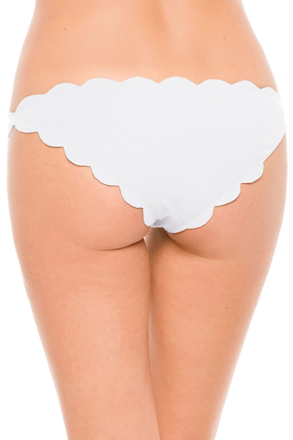 WHITE Low-Rise Scalloped Brazilian Bikini Bottom image number 2
