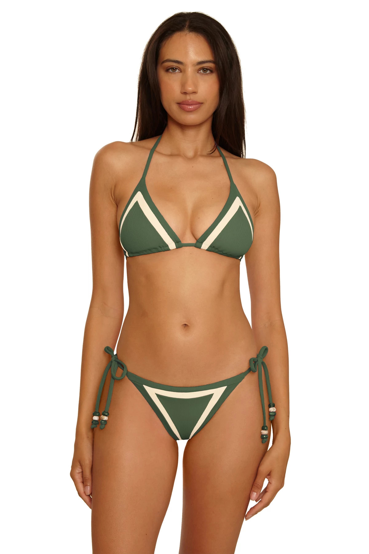 KELP/TAN Cheryl Ribbed Triangle Bikini Top image number 1