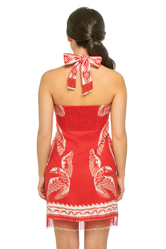 MAJESTIC COCONUT TREE RED Majestic Coconut Linen Mini Dress