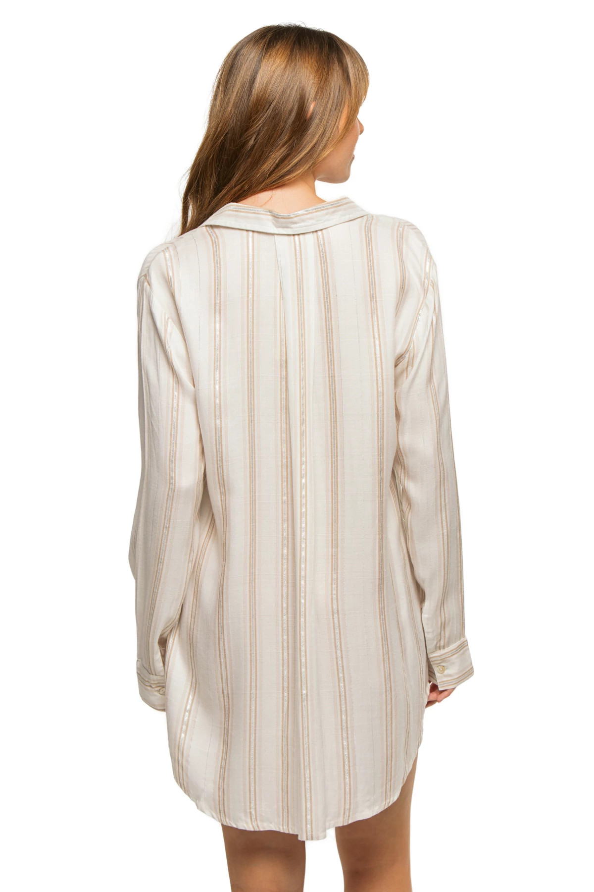 NATURAL/SILVER Metallic Stripe Shirt Dress image number 2