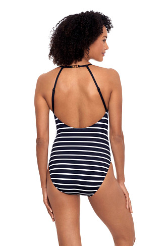 BLACK/WHITE Stripe High Neck One Piece Swimsuit